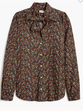 J. Crew Bow tie-neck top Large Multicolor Cotton Floral Office Career